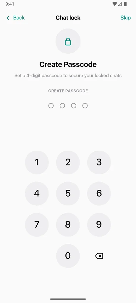 Chat Lock screen in Messages - SMS Texting asking you to create a 4-digit passcode